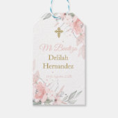 Spaans roze blos bloesemdoop cadeaulabel (Voorkant)