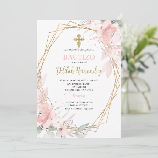 Spaans roze blos bloesemdoop kaart (Staand voorkant)