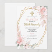 Spaans roze blos bloesemdoop kaart (Voorkant / Achterkant)