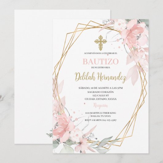 Spaans roze blos bloesemdoop kaart (Voorkant / Achterkant)