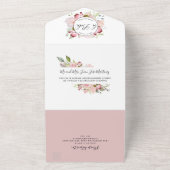 Spaans, roze blush Bourgogne bruiloft van RSVP All In One Uitnodiging (Buitenkant)