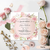Spaans, Roze, Blush, Roos Gold Floral Quinceanera Kaart