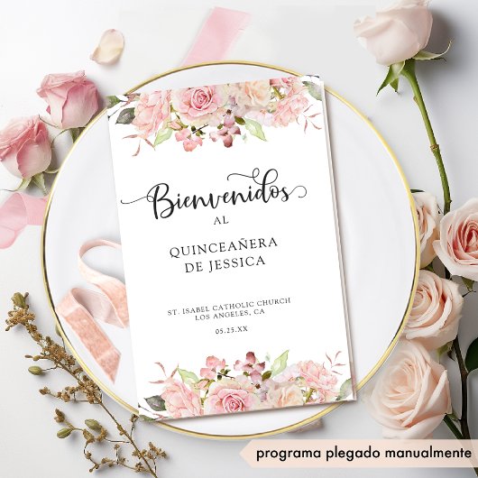 Spaans, Roze Blush Roos Gold Quinceanera-programma
