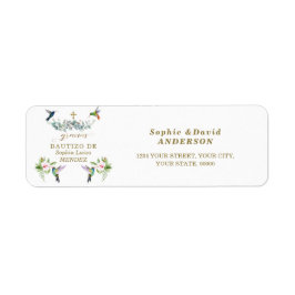 Spaans Roze Hibiscus Flowers Eucalyptus Bautizo Etiket