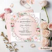 Spaans, Roze, Roos Gold, Blush Floral Quinceanera