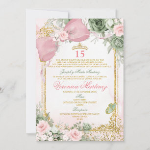 Spaans Roze & Saliegroene Bloem 15 Jaar Verjaardag Kaart