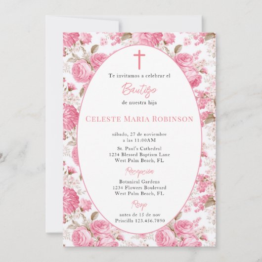 Spaans  Rozen Bloemendoop Kaart (Voorkant)