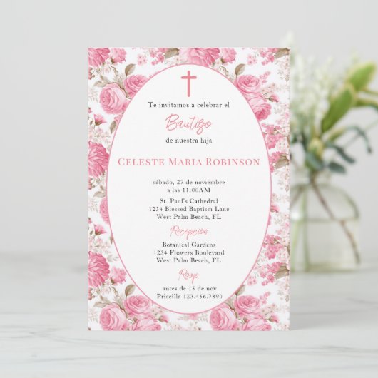 Spaans  Rozen Bloemendoop Kaart (Staand voorkant)