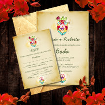 Spaans, Rustic Heart Mexicaanse Trouw RSVP Kaart