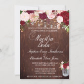 Spaans Rustic Wood Burgundy Blush Mason Jar Kaart (Voorkant)