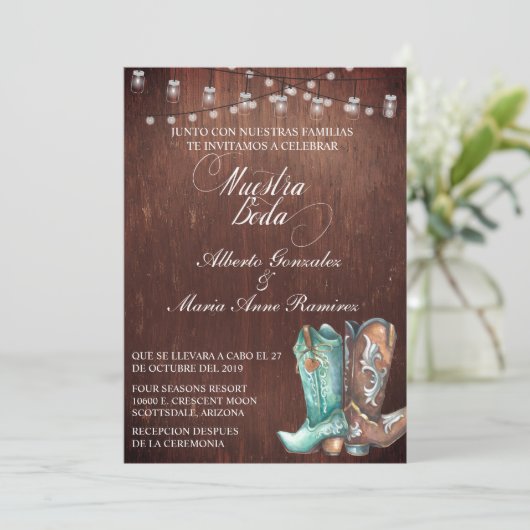 Spaans Rustic Wood Cowboy Boots Kaart (Staand voorkant)