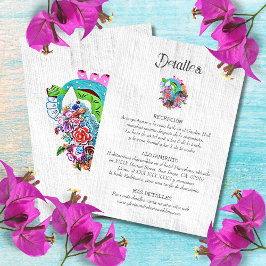 Spaans, rustiek hart Mexicaanse bruiloft Details RSVP Kaartje