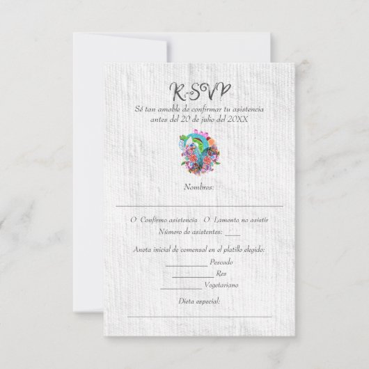 Spaans, rustiek hart Mexicaanse bruiloft RSVP Kaartje (Voorkant)