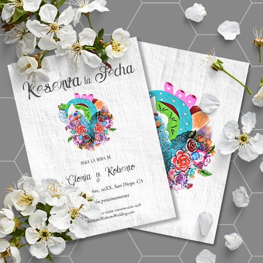 Spaans rustiek hart Mexicaanse bruiloft Save the D Kaart
