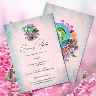 Spaans, rustieke bloemen hart Mexicaanse bruiloft Kaart