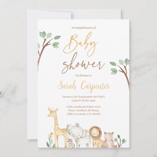 Spaans Safari Baby shower Uitnodiging (Voorkant)