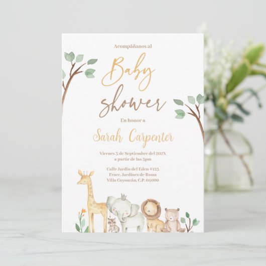 Spaans Safari Baby shower Uitnodiging (Staand voorkant)