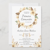 Spaans Schattige Geel Bloemen Eerste Communie Kaart (Voorkant)