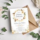 Spaans Schattige Geel Bloemen Eerste Communie Kaart