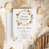 Spaans Schattige Geel Bloemen Eerste Communie Kaart