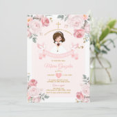 Spaans Schattige Meisje Roze Primera Comunión Kaart (Staand voorkant)