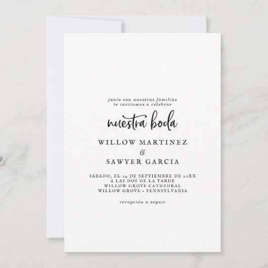 Spaans script Nuestra Boda Kaart (Voorkant)