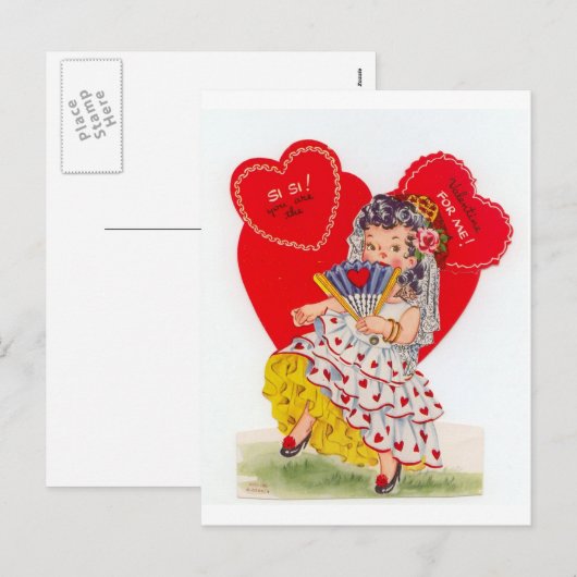  Spaans Senorita Valentijn Feestdagenkaart (Voorkant / Achterkant)