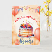 Spaans Sinaasappel Roze Grote Taart Ballonnen Verj Kaart (Gele Bloem)