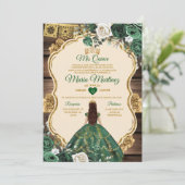 Spaans Smaragd Groen Bloemenhout Quiñceanera Kaart (Staand voorkant)