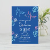 Spaans Snowflakes Roze Blauw Geslacht Winterspelen Kaart (Staand voorkant)