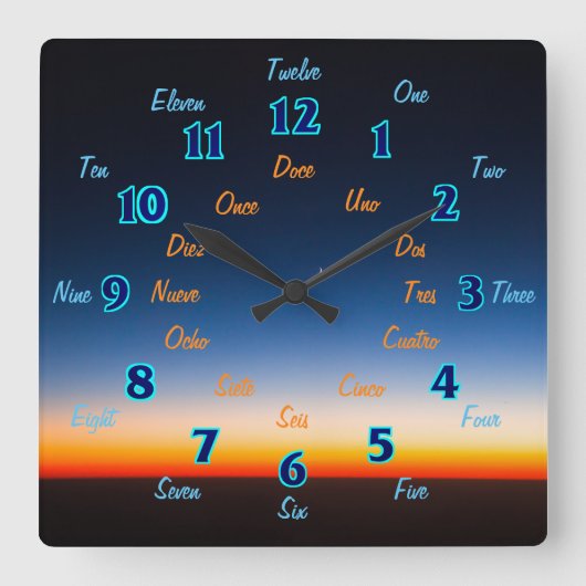 Spaans Spaanplein-wandklok Vierkante Klok (Voorkant)