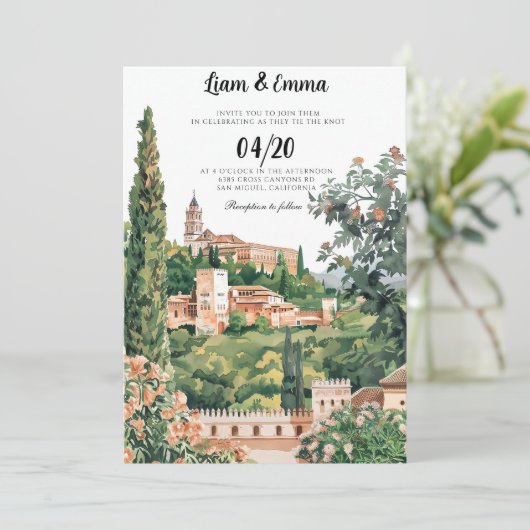 Spaans Spanje landschap Bestemming Bruiloft Invita Kaart (Staand voorkant)