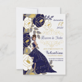 Spaans Sparen de Date Navy Blue Quinceanera Floral Save The Date
