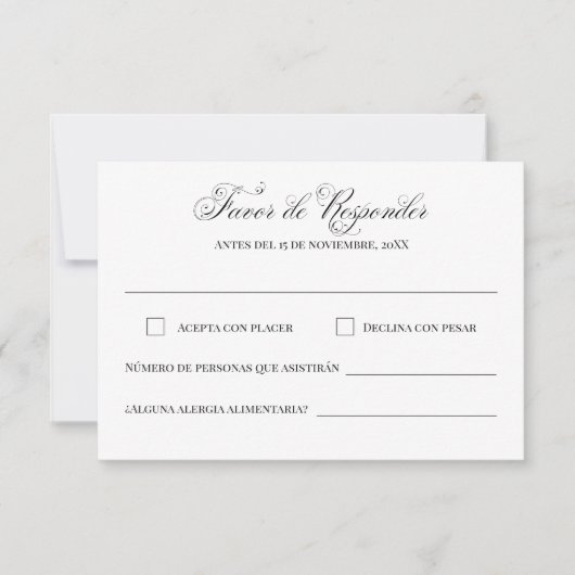 Spaans Sprookje Trouwen Wit RSVP Kaartje (Voorkant)
