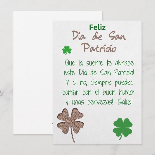 Spaans - St Patricks Dag Kaart (Voorkant / Achterkant)