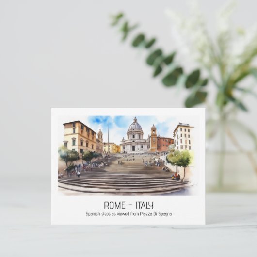 Spaans stappen waterverf Rome Italië curio keepsak Briefkaart (Staand voorkant)