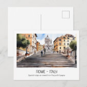 Spaans stappen waterverf Rome Italië Tourist Curio Briefkaart (Voorkant / Achterkant)