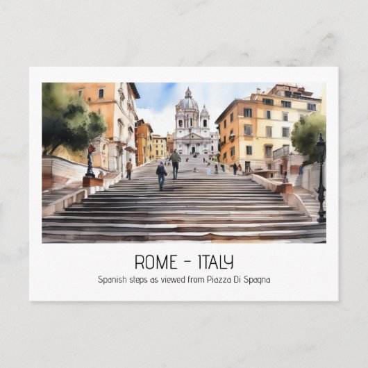 Spaans stappen waterverf Rome Italië Tourist Curio Briefkaart (Voorkant)