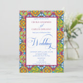 Spaans stijl decoratieve tegels katholieke bruilof kaart (Staand voorkant)