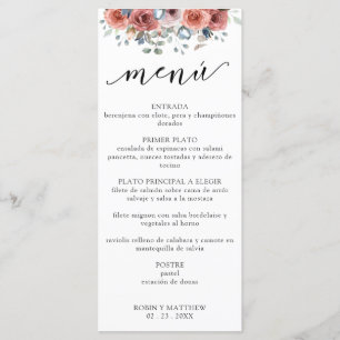 Spaans, Stoffig Blauw Zalig Bloemen Bruiloft Menu