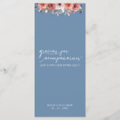 Spaans, Stoffig Blauw Zalig Bloemen Bruiloft Menu (Achterkant)