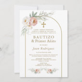 Spaans stoffig Roos Bloemen Doop 1e Verjaardag Kaart (Voorkant)