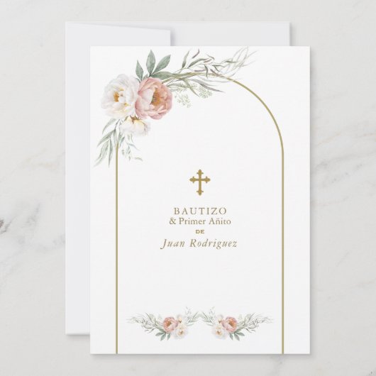 Spaans stoffig Roos Bloemen Doop 1e Verjaardag Kaart (Achterkant)