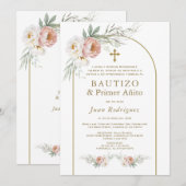 Spaans stoffig Roos Bloemen Doop 1e Verjaardag Kaart (Voorkant / Achterkant)