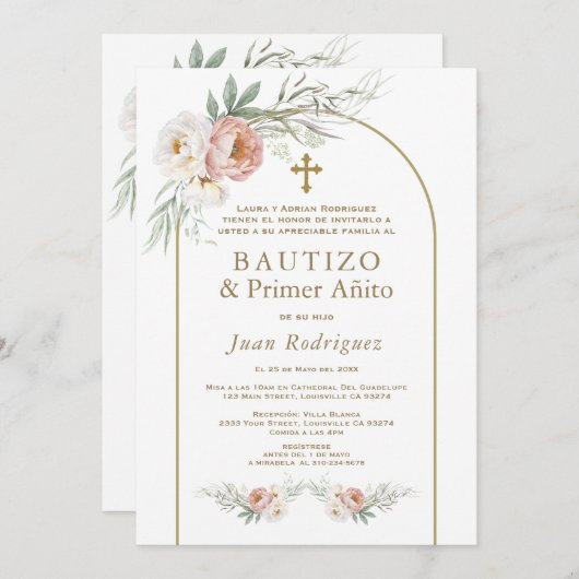 Spaans stoffig Roos Bloemen Doop 1e Verjaardag Kaart (Voorkant / Achterkant)