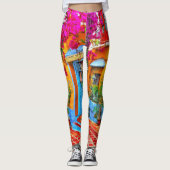 Spaans Straat Leggings Kleurrijke Bloemen (Voorkant)