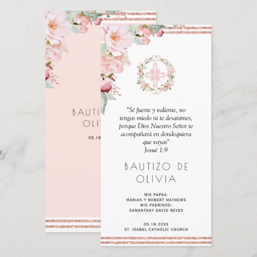 Spaans strand, Mint Floral Baptism Bladwijzer Favo Bedankkaart (Voorkant / Achterkant)