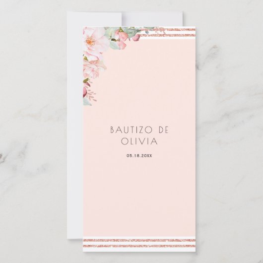 Spaans strand, Mint Floral Baptism Bladwijzer Favo Bedankkaart (Achterkant)