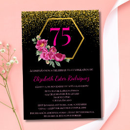 Spaans Stunning Black Gold & Pink 75ste Verjaardag Kaart