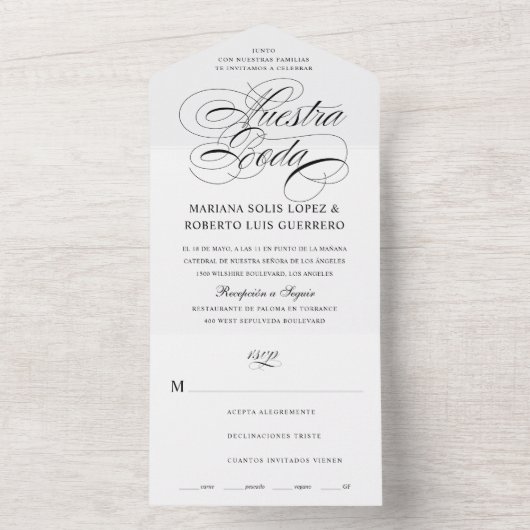 Spaans Taal Nuestra Boda Negra Huwelijk All In One Uitnodiging (Binnen)